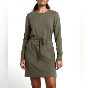 Athleta Farallon Olive Green Long Sleeve Dress. Sz.1X Drawstring Waist. Like New